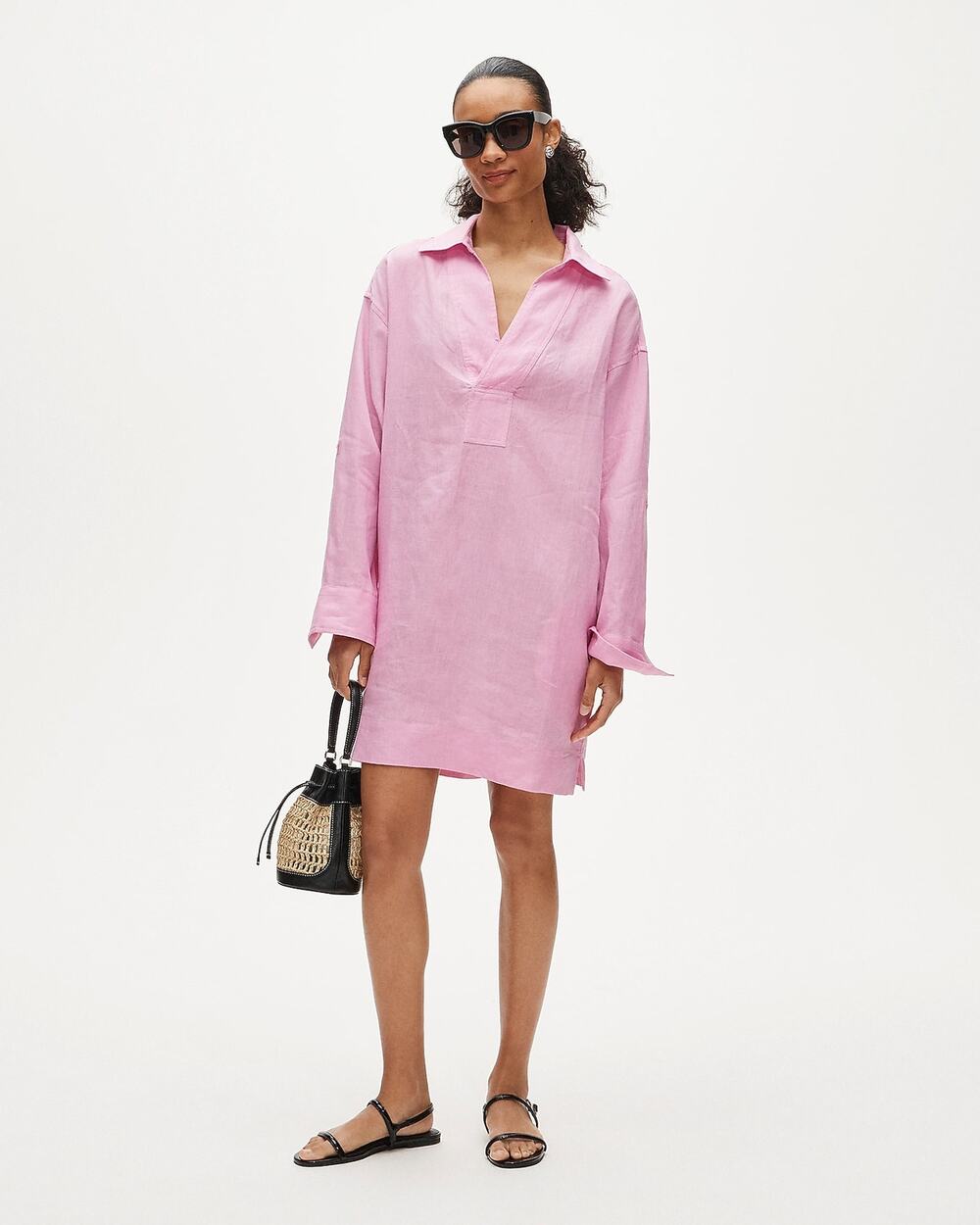 J.Crew V-neck popover dress in linen Lotus Bloom XS
